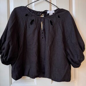 House of Harlow 1960 Linen Blend Balloon sleeve cutout Black Women's Top Large
